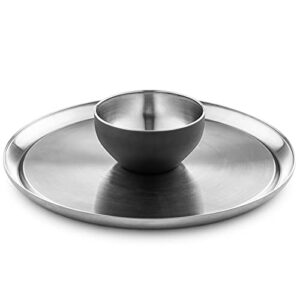 chip and dip serving set - stainless steel appetizer serving tray- shrimp cocktail serving dish - 13 inch round cake stand by colleta home