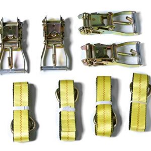 12pc Combo Lasso Wheel Lift Straps 2" Ratchets J Finger Hooks Tow Truck Tie Down - Yellow