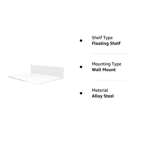 Buhbo Floating Shelf Wall Mounted (8 inch x 12 inch) Heavy Duty Industrial Modern Steel, White