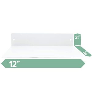 Buhbo Floating Shelf Wall Mounted (8 inch x 12 inch) Heavy Duty Industrial Modern Steel, White