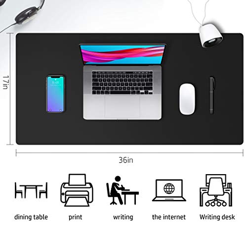 Desk Pad Protector,Mouse Pad/ Mat, Non-Slip PU Leather Laptop Desk Blotter, Waterproof Writing Pad for Office and Home (Black,36" x 17")