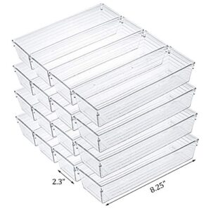 Kingrol 12 Pack Clear Drawer Organizers, Drawer Divider Storage Bins, Desk Storage Box Set for Kitchen Bedroom Bathroom Office Craft Supplies