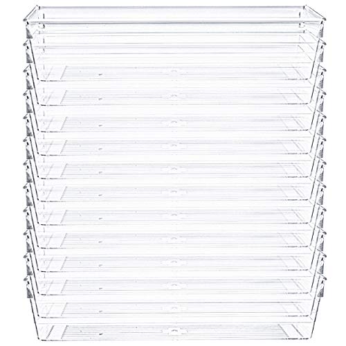 Kingrol 12 Pack Clear Drawer Organizers, Drawer Divider Storage Bins, Desk Storage Box Set for Kitchen Bedroom Bathroom Office Craft Supplies