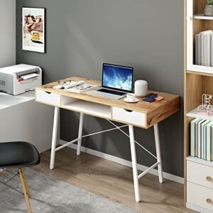 soges Mid Century Desk with Drawers, 47 inches Writing Study Desk with 2 Drawer and Opening Storage Cube, Home Office Computer Desk for Small Space, Multifunctional Vanity Desk Dressing Table