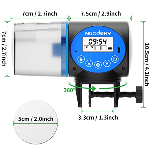 Noodoky USB Charging Automatic Fish Feeder, Auto Fish Food Feeder Timer Dispenser for Aquarium or Small Fish Turtle Tank, Auto Feeding on Vacation or Holidays