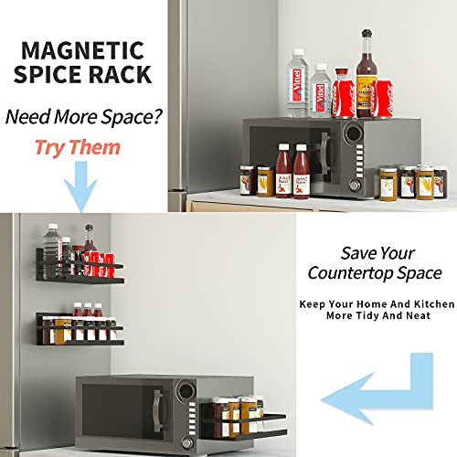 YJSMO Magnetic Spice Rack for Refrigerator,Heave Duty Magnetic Shelf For Kitchen With Strong Magentic Storage Organizer,Fridge Spice Rack for Cabinet,Space Container,Drill free (Black, 2 Pack)