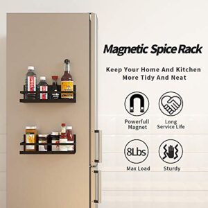 YJSMO Magnetic Spice Rack for Refrigerator,Heave Duty Magnetic Shelf For Kitchen With Strong Magentic Storage Organizer,Fridge Spice Rack for Cabinet,Space Container,Drill free (Black, 2 Pack)