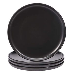 bonnoces matte black porcelain dinner plate, 10-inch large elegant round serving plate set perfect for steak, pasta, dessert and salad, set of 4