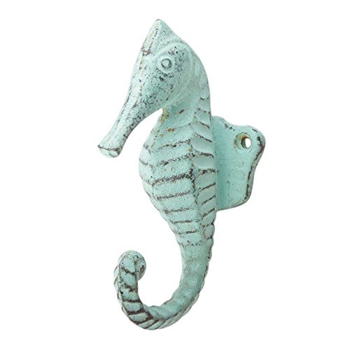 IndianShelf 2 Pack Hooks | Wall Mounted Coat Hook | Green Small Hooks for Hanging Keys | Iron Bag Wall Hook | Seahorse Kitchen Towels Hook [10.16 Cm]