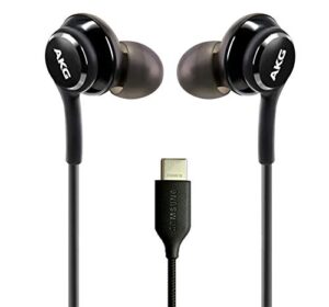 ellogear 2022 earbuds stereo headphones for samsung galaxy note 10, note 10+, galaxy s10, s9 plus, s10e - designed by akg - braided cable with microphone and volume remote type-c connector - black