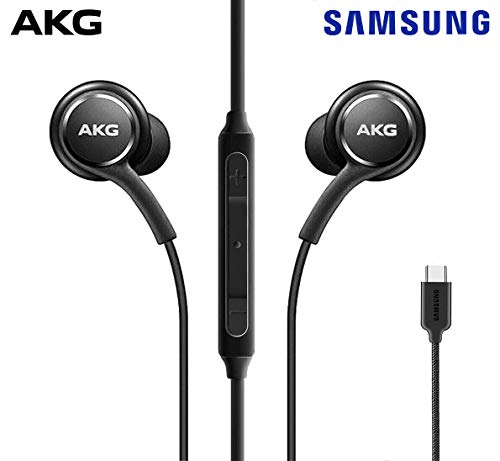 ElloGear 2022 Earbuds Stereo Headphones for Samsung Galaxy Note 10, Note 10+, Galaxy S10, S9 Plus, S10e - Designed by AKG - Braided Cable with Microphone and Volume Remote Type-C Connector - Black