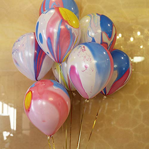 Mayen 50 Pcs 12 Inches Tie Dye Balloons, Rainbow Agate Marble Latex Balloons, Swirl Balloons, Helium Balloons, Tie Dye Birthday Decorations, Hippie Party Supplies