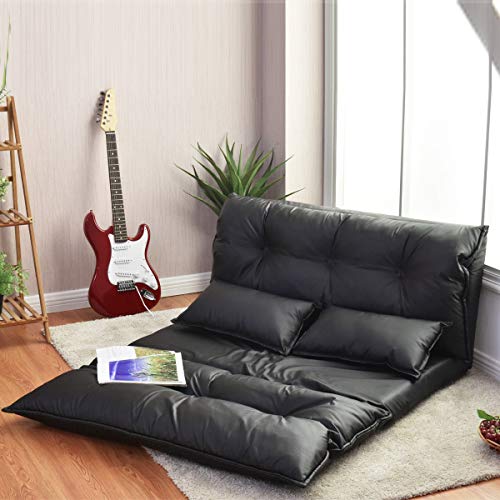 Foldable PU Leather Leisure Floor Sofa Bed w/ 2 Pillows Home Sofas at House Furniture & Armchairs, Household Furnishings, Settee, Divan, Easychair, Davenport, Armchair, Adolescence, Lounge, Chair.