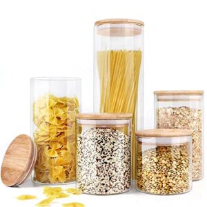 urban green glass jar with bamboo lids, glass airtight food storage containers, glass canister set, spice jar, glass storage containers with lids, pantry organization and storage set of 5