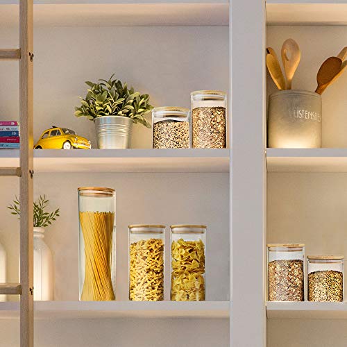 Urban Green Glass Jar with Bamboo Lids, Glass Airtight food Storage Containers, Glass Canister set, Spice Jar, Glass storage containers with lids, Pantry Organization and Storage set of 5