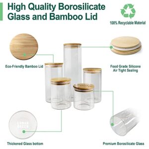 Urban Green Glass Jar with Bamboo Lids, Glass Airtight food Storage Containers, Glass Canister set, Spice Jar, Glass storage containers with lids, Pantry Organization and Storage set of 5