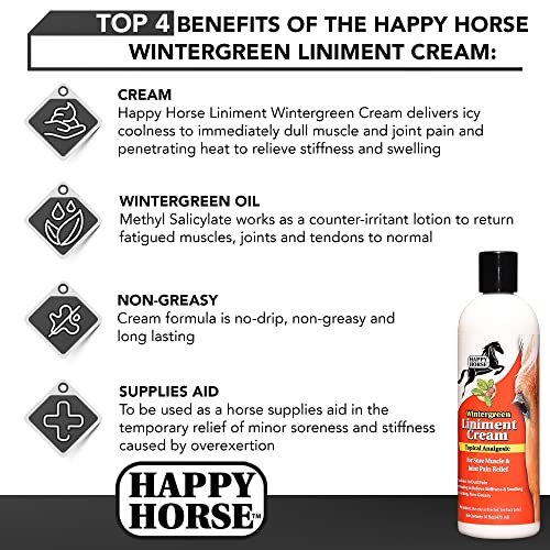 HARRIS Happy Horse Liniment, Wintergreen Cream for Sore Muscle & Joint Pain Relief, 16oz