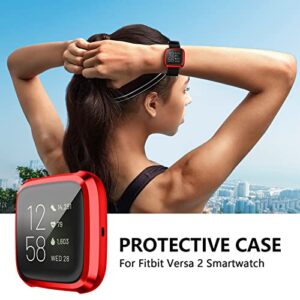 Compatible with Fitbit Versa 2 Case, NAHAI 6 Packs Ultra Rugged Cover Plated Case Scratch-Resist All Around Screen Protector for Fitbit Versa 2, Purple/Red/Rose Gold/Rose Pink/Green/Blue