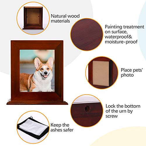 BRKURLEG Dog Urns for Ashes, Wood Pet Urn with Photo Frame, Urn for Dogs Ashes, Pets Ashes Box Cremation for Cats Dogs, Dog Ashes Keepsake Box, Memorial Box for Dog Ashes, Animal Urns for Ashes