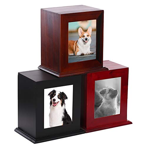 BRKURLEG Dog Urns for Ashes, Wood Pet Urn with Photo Frame, Urn for Dogs Ashes, Pets Ashes Box Cremation for Cats Dogs, Dog Ashes Keepsake Box, Memorial Box for Dog Ashes, Animal Urns for Ashes