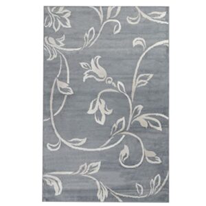 SUPERIOR Indoor Large Area Rug with Jute Backing, Shabby Chic Floral Decor, Perfect for Living Room, Bedroom, Hardwood Floors, Dorm, Office, Entry, Kitchen, Vine Collection, 5' x 8', Grey