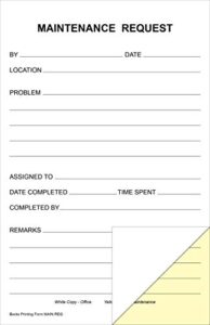 maintenance request forms on 2 part carbonless paper (pack of 100)