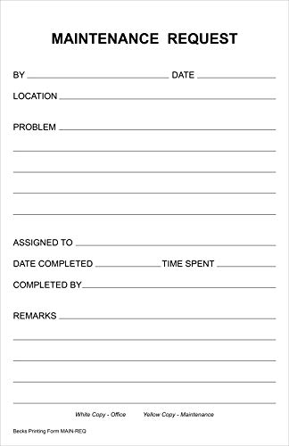 Maintenance Request Forms on 2 Part Carbonless Paper (Pack of 100)