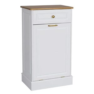 uev wooden tilt out trash cabinet free standing kitchen trash can holder or recycling cabinet with hideaway drawer(white)