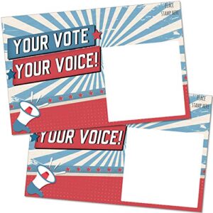 T MARIE 100 Bulk Voter Postcards 4x6” - Your Vote Your Voice, Red, White and Blue Theme With Blank Back for Message to Voters - Encourage Voting In Your State