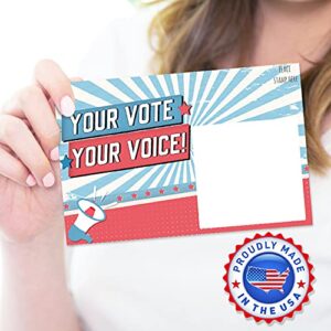 T MARIE 100 Bulk Voter Postcards 4x6” - Your Vote Your Voice, Red, White and Blue Theme With Blank Back for Message to Voters - Encourage Voting In Your State