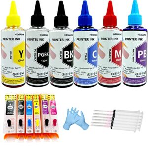 hemaink empty refillable ink cartridge and 6 bottles ink compatible for canon 280xxl 281xxl pgi-280xxl cli-281xxl for pixma ts9120 ts8120 ts8220 ts8320 printer ( pgbk,bk,c,m,y,photo blue ) 6 colors