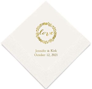 weddingstar personalized printed paper napkins 3-ply 50 pack - cocktail white