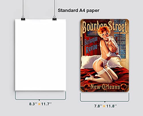 Funny Pin Up Girl Metal Sign Wall Decor Retro Bourbon Street Sexy Burlesque Revue Tin Signs 12x8 Inch-Best Vintage Iron Art New Orleans Decoration Gift for Garage/Man cave/Bathroom Friend Festival