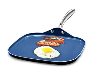 granitestone blue nonstick 10.5” griddle pan/flat grill with ultra durable mineral and diamond triple coated surface, stay cool stainless-steel handle, oven & dishwasher safe, 100% pfoa free…