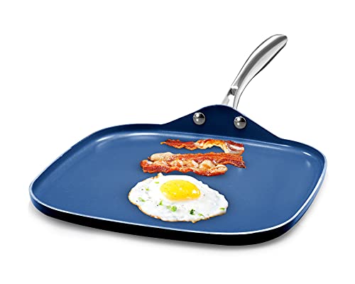 Granitestone Blue Nonstick 10.5” Griddle Pan/Flat Grill with Ultra Durable Mineral and Diamond Triple Coated Surface, Stay Cool Stainless-Steel Handle, Oven & Dishwasher Safe, 100% PFOA Free…