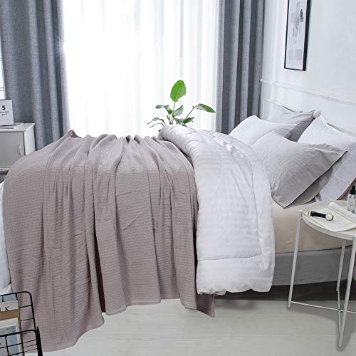 DOLLCENT 100% Soft Premium Combed Cotton Thermal Blanket– Queen Blanket– Soft Cozy Warm Cotton Blanket– Bed Throw Blanket– Queen Bed Blankets– All Season Cotton Blankets– Sand Queen Cotton Blankets