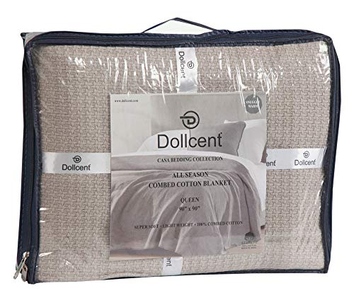 DOLLCENT 100% Soft Premium Combed Cotton Thermal Blanket– Queen Blanket– Soft Cozy Warm Cotton Blanket– Bed Throw Blanket– Queen Bed Blankets– All Season Cotton Blankets– Sand Queen Cotton Blankets
