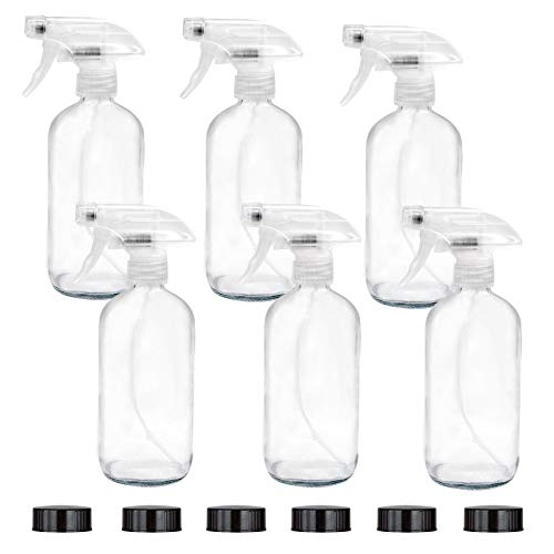 Easeen 6 Pack of 16 oz Glass Spray Bottles – Refillable Containers with Adjustable Sprayer for Essential Oils, Plants, Cleaning Products, Cooking