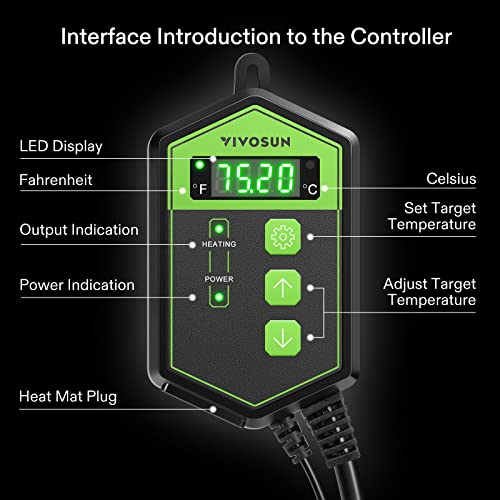 VIVOSUN 10"x20.75" Seedling Heat Mat and Digital Thermostat Combo Set MET Standard