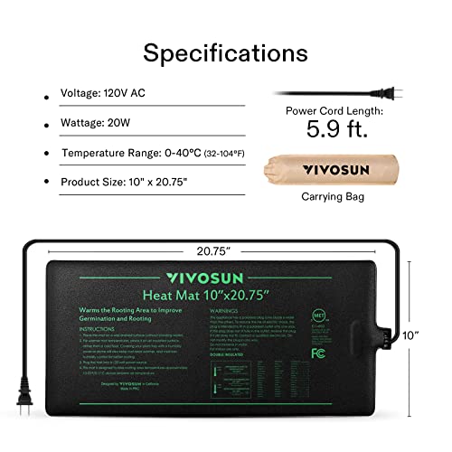 VIVOSUN 10"x20.75" Seedling Heat Mat and Digital Thermostat Combo Set MET Standard