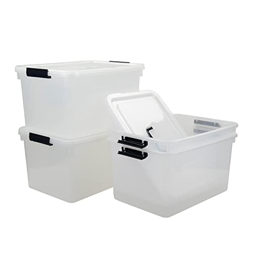 Doryh 17.5 L Plastic Storage Bin with Lid, Clear Latching Box, 4 Packs