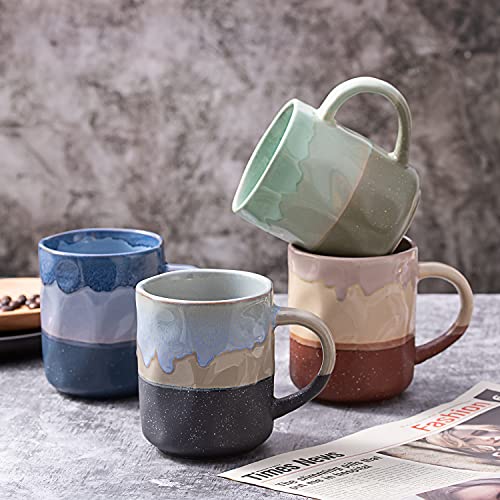 Cutiset 15 Ounce Ceramic Lava Mugs, Unique Glazed Microwave Safe and Oven Safe Coffee Mug Set of 4, Multicolor