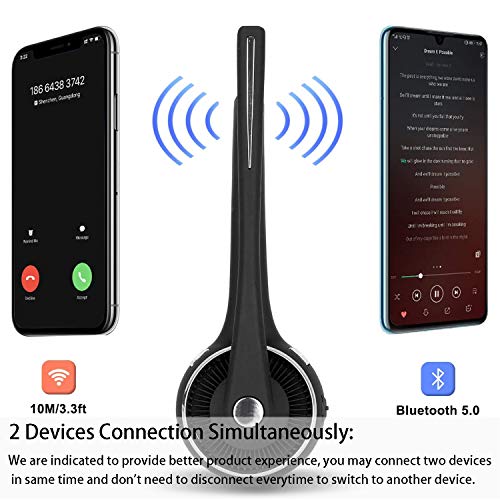 Office Headset with Mic,Wireless Bluetooth Headphone,Noise Cancelling Trucker Bluetooth Headset,Handsfree Headset with Charging Dock for Call Center,Home,Smartphones,PC