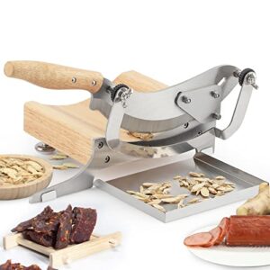 moongiantgo biltong slicer chinese medicine radiused beef jerky cutter, 0-0.5” adjustable thickness, wooden base herb root cutting machine for ginseng antler gastrodiae maca ganoderma