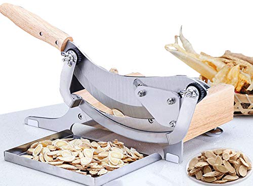 Moongiantgo Biltong Slicer Chinese Medicine Radiused Beef Jerky Cutter, 0-0.5” Adjustable Thickness, Wooden Base Herb Root Cutting Machine for Ginseng Antler Gastrodiae Maca Ganoderma