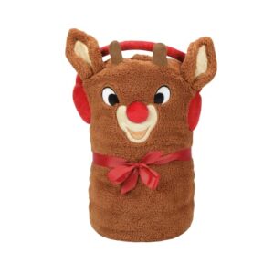 department 56 snowpinions snow throw rudolph the red nosed reindeer super soft fleece blanket, 45 by 60 inch, multicolor