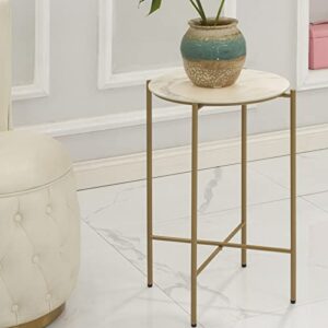 moncot round side table small：gold end table white side table marble side tables for living room bedroom glass top faux marble texturemodern brass metal frame