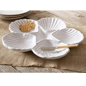 Mud Pie Shell Sectional Platter, 2 Piece Set, White, platter 12" dia | spreader 5 1/2", Seashell