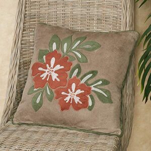 camden faux suede tropical floral decorative pillow 18" square russet, green and sand tones pillow 18" squ