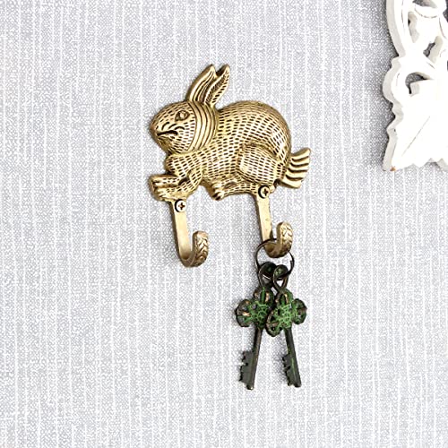 Brass Rabbit Wall Hooks | Bunny Hook | Animal Coat Hooks for Wall | Kids Wall Hooks | Double Prong Coat Hooks | Decorative Kids Hooks | Vintage Rabbit Décor | Rabbit Wall Hook | Double Prong Hooks